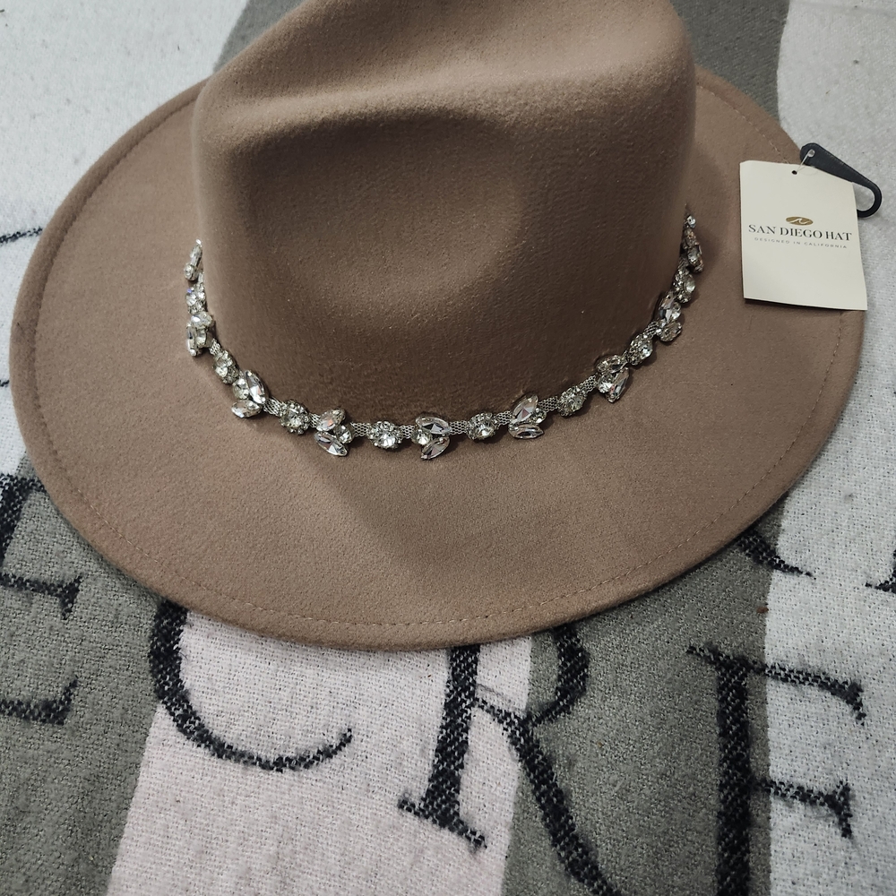 Brown Wool Hat with Crystal Embellishment